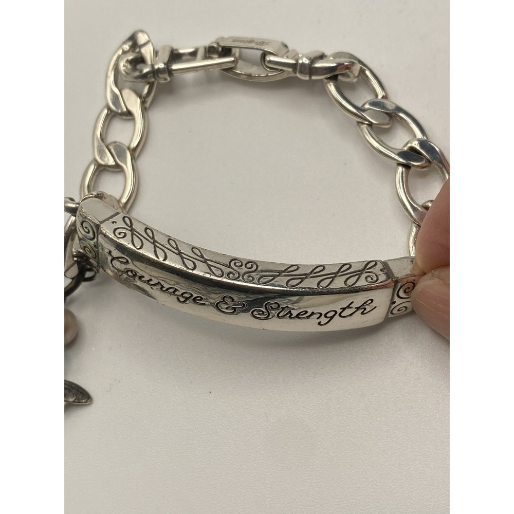 Brighton Silver Plated Inspirational Id Chain Bracelet Courage And Strength" Wit